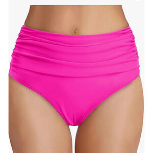 Tempt Me Women's High Waisted Bikini Bottom Tummy Control Hot Pink XL Fast Ship
